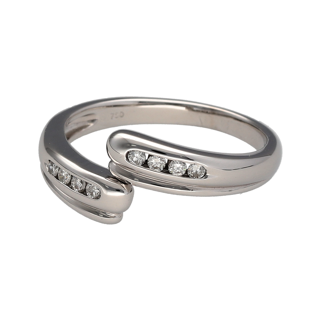 Add contemporary elegance and timeless sparkle to your jewellery collection with this pre-owned 18ct white gold diamond wrap over band ring, featuring a sophisticated design with luxurious everyday appeal—perfect for special occasions, gifting, or refined daily wear.

Design: The ring showcases an elegant wrap over band design, creating a graceful flowing appearance that beautifully curves across the finger.