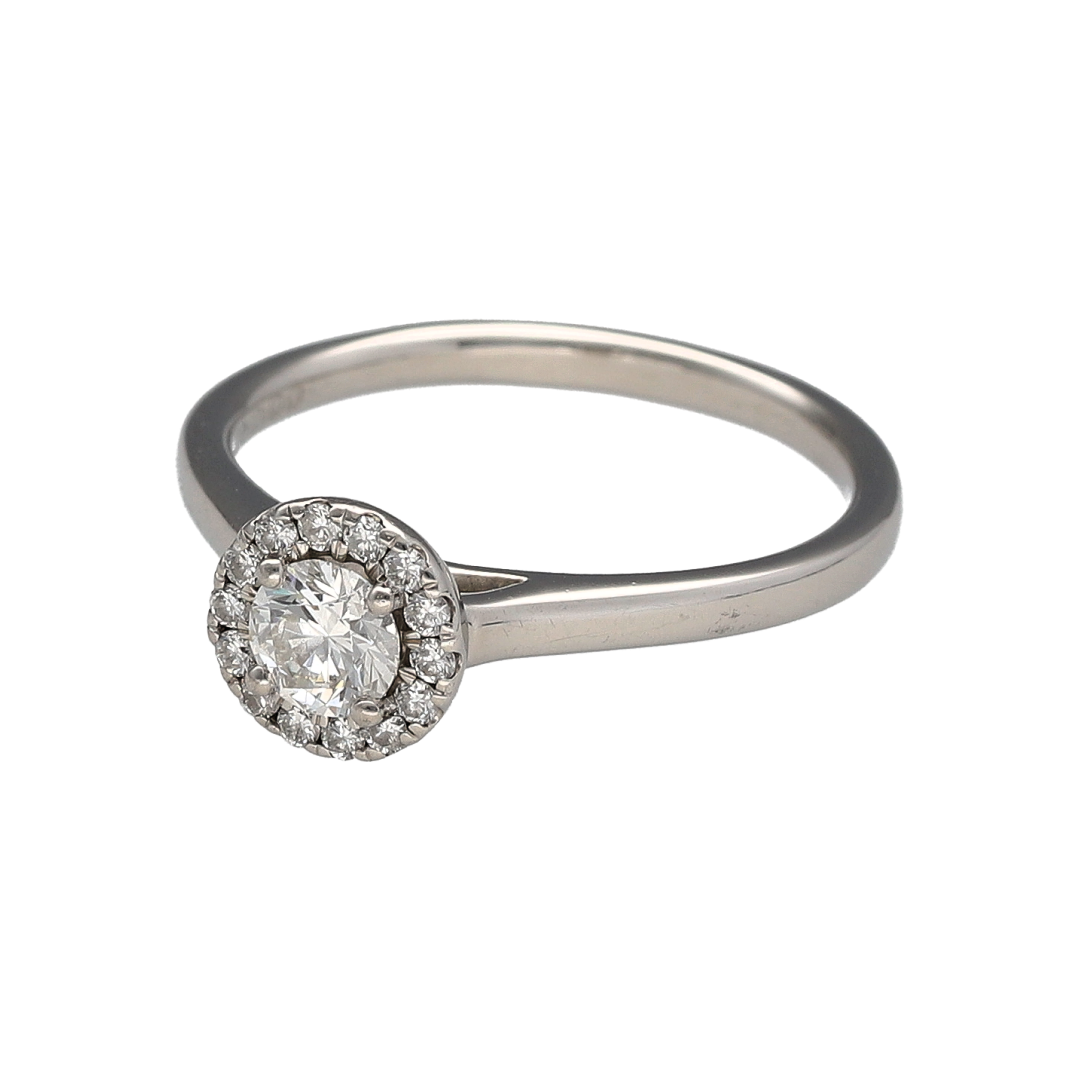 Add exceptional sparkle and timeless sophistication to your jewellery collection with this pre-owned platinum diamond halo ring, featuring a beautifully crafted design with certified diamond quality and luxurious appeal—perfect for engagements, special occasions, or treasured everyday wear.

Design: The ring showcases a stunning diamond halo setting, creating a dazzling display of brilliance and elegance.