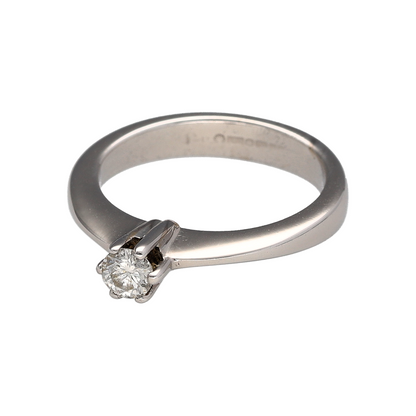 Add timeless elegance and classic sparkle to your jewellery collection with this pre-owned 18ct white gold diamond solitaire ring, featuring a beautifully refined design with enduring appeal—perfect for engagements, special occasions, or sophisticated everyday wear.

Design: The ring showcases a sparkling brilliant cut diamond weighing approximately 0.25ct, creating a striking focal point with exceptional brilliance and timeless beauty.