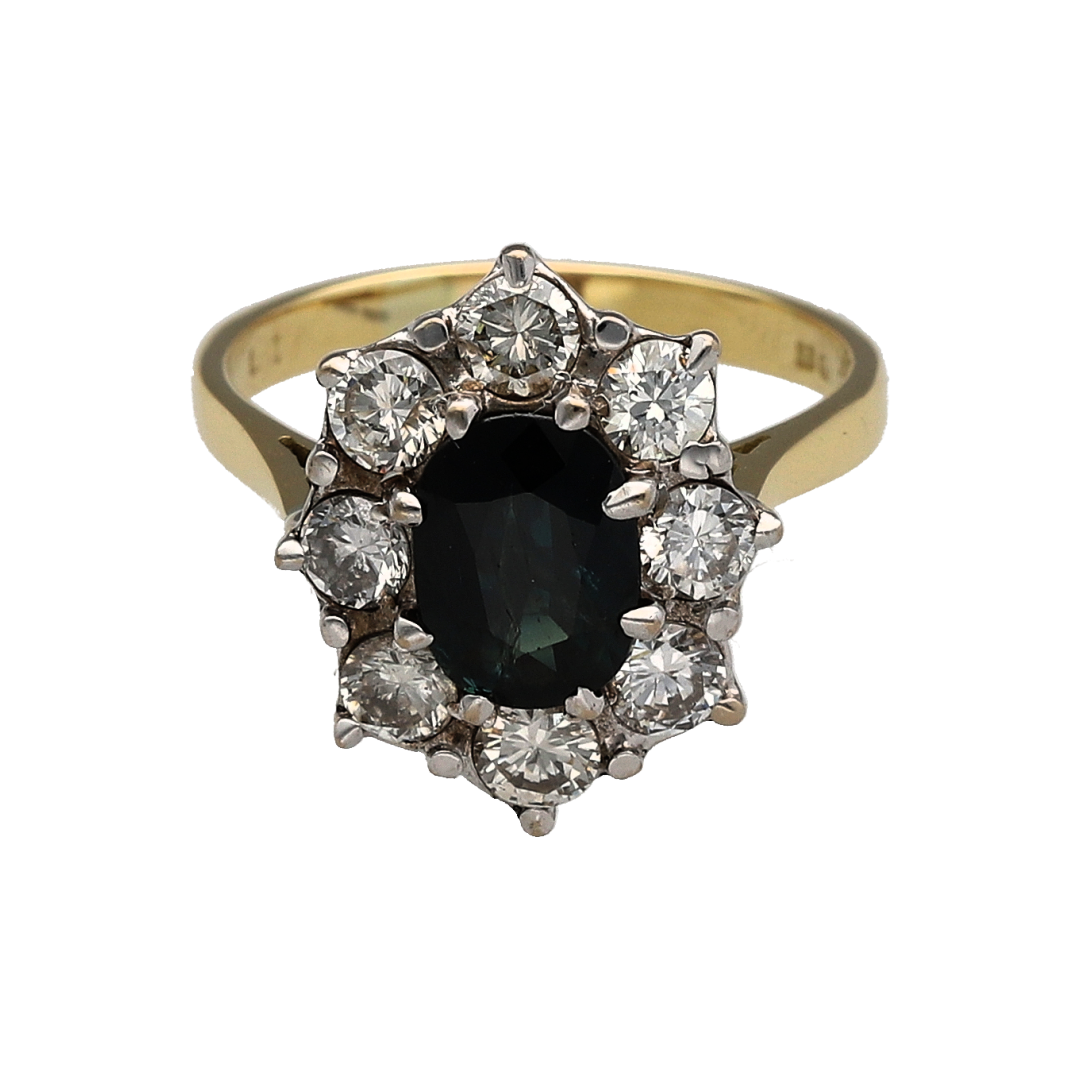 18ct Gold Diamond & Sapphire Cluster Ring