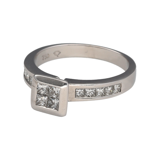Add exceptional sparkle and contemporary elegance to your jewellery collection with this pre-owned 18ct white gold diamond illusion solitaire ring, featuring a striking design with luxurious everyday appeal—perfect for engagements, special occasions, or treasured daily wear.

Design: The ring showcases a stunning princess cut illusion-set diamond centre, creating the appearance of a larger solitaire while maximising brilliance and visual impact.