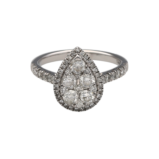 18ct White Gold & Diamond Teardrop Cluster Ring