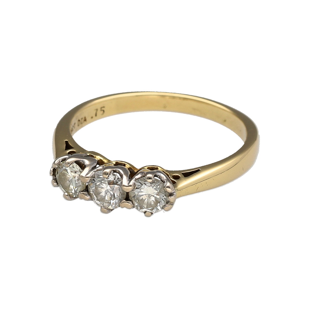 Add exceptional sparkle and timeless elegance to your jewellery collection with this pre-owned 18ct yellow gold diamond trilogy ring, featuring a classic three-stone design with impressive brilliance and enduring appeal—perfect for anniversaries, engagements, special occasions, or luxurious everyday wear.

Design: The ring showcases three sparkling diamonds arranged in a traditional trilogy setting, creating a beautifully balanced display of light and elegance.