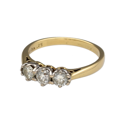 Add exceptional sparkle and timeless elegance to your jewellery collection with this pre-owned 18ct yellow gold diamond trilogy ring, featuring a classic three-stone design with impressive brilliance and enduring appeal—perfect for anniversaries, engagements, special occasions, or luxurious everyday wear.

Design: The ring showcases three sparkling diamonds arranged in a traditional trilogy setting, creating a beautifully balanced display of light and elegance.