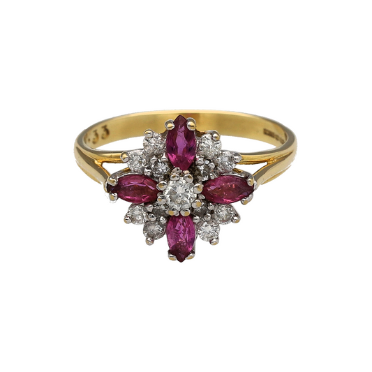 18ct Gold Diamond & Ruby Cluster Ring