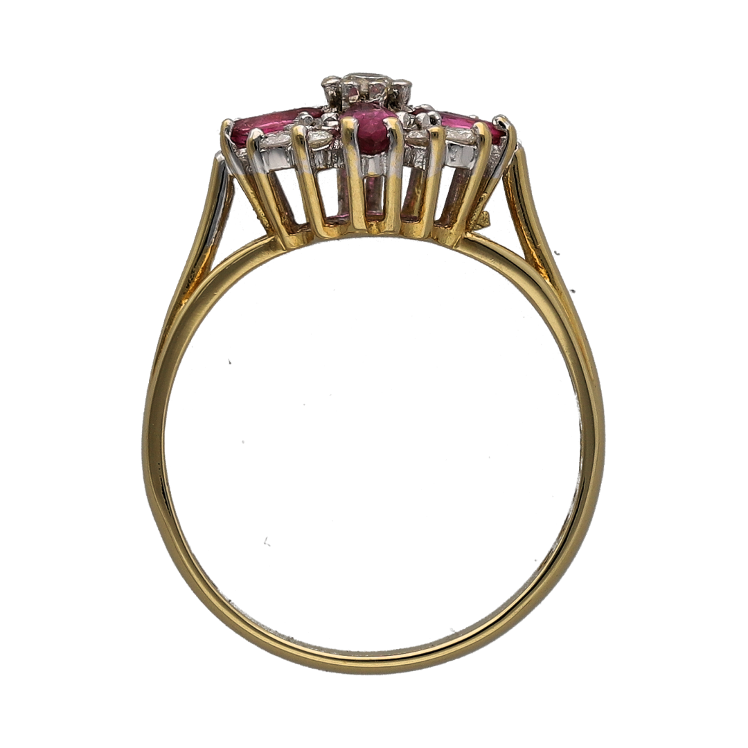 18ct Gold Diamond & Ruby Cluster Ring
