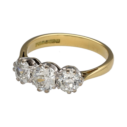 Make a lasting impression with this pre-owned 18ct yellow gold diamond trilogy ring, featuring an exceptional total diamond weight and timeless three-stone design. Combining remarkable brilliance with classic elegance, this stunning ring is perfect as an engagement ring, anniversary gift, or investment-quality addition to any fine jewellery collection.

Design: The ring showcases three dazzling diamonds arranged in the iconic trilogy setting