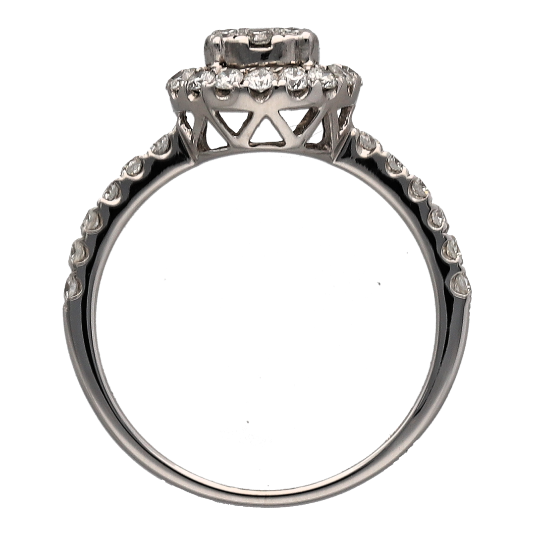 18ct White Gold & Diamond Halo Cluster Ring