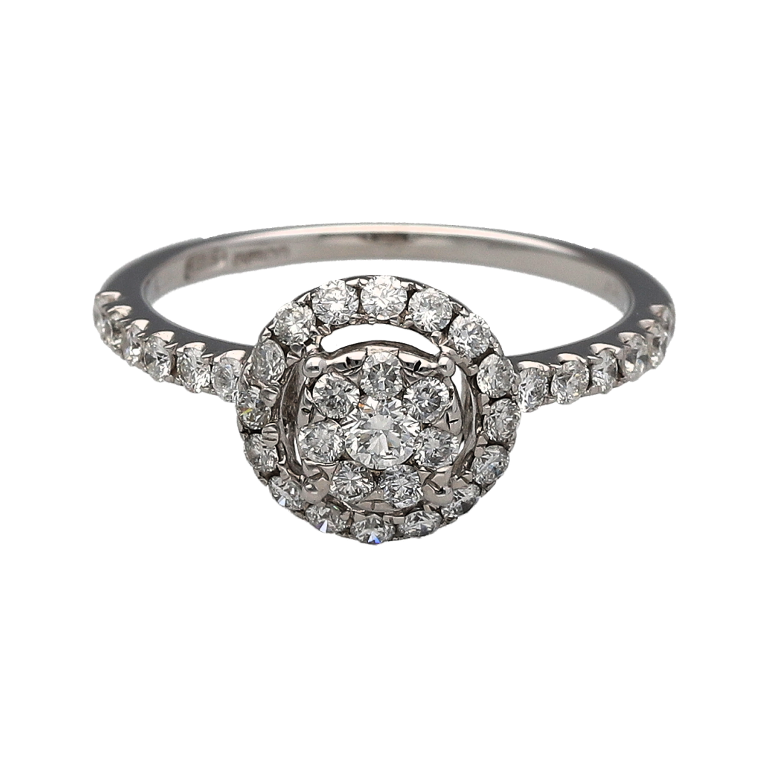 18ct White Gold & Diamond Halo Cluster Ring