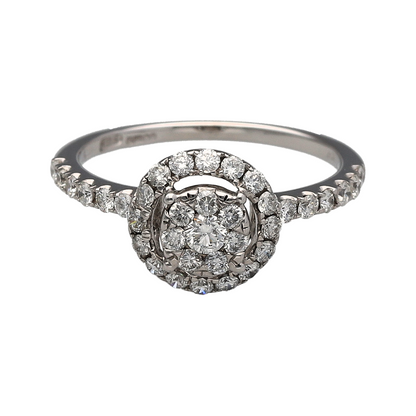 18ct White Gold & Diamond Halo Cluster Ring