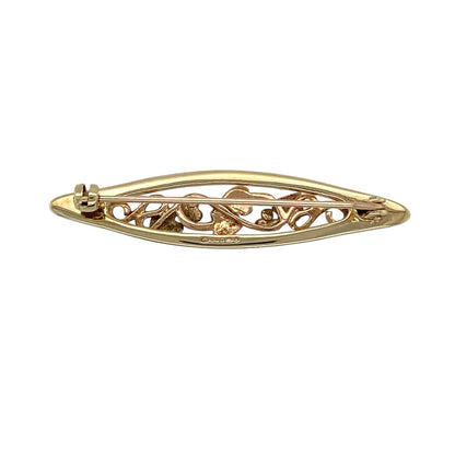 Bring meaningful symbolism and elegant Welsh design to your jewellery collection with this pre-owned 9ct yellow and rose gold Clogau marquise-shaped Tree of Life brooch, a beautifully crafted piece rich in heritage.

Design: This brooch features a marquise-shaped frame showcasing the iconic Tree of Life motif, symbolising growth, strength, and eternal connection, presented in a refined and decorative style.
