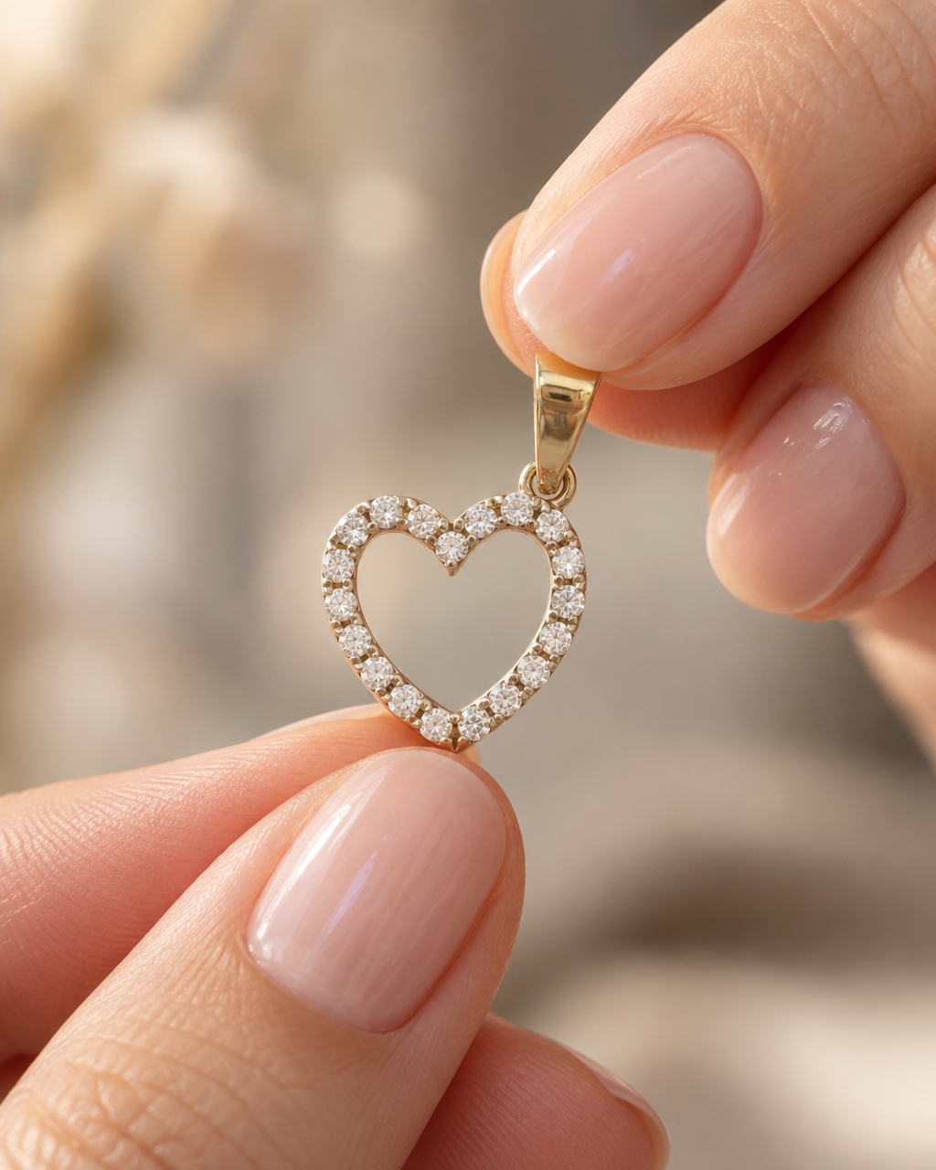 9ct Gold & Cubic Zirconia Open Heart Pendant