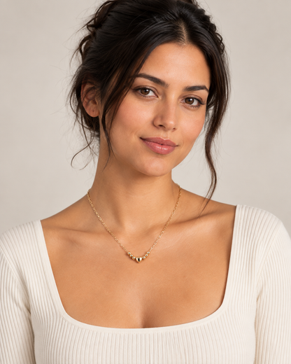 9ct Gold Heart Beaded 16" - 18" Necklace