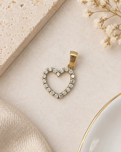 9ct Gold & Cubic Zirconia Open Heart Pendant