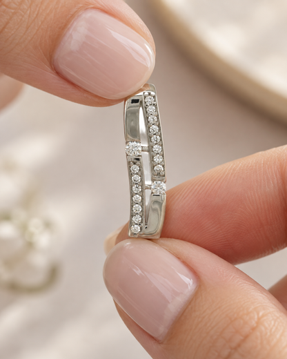 9ct White Gold & Cubic Zirconia Curved Bar Pendant
