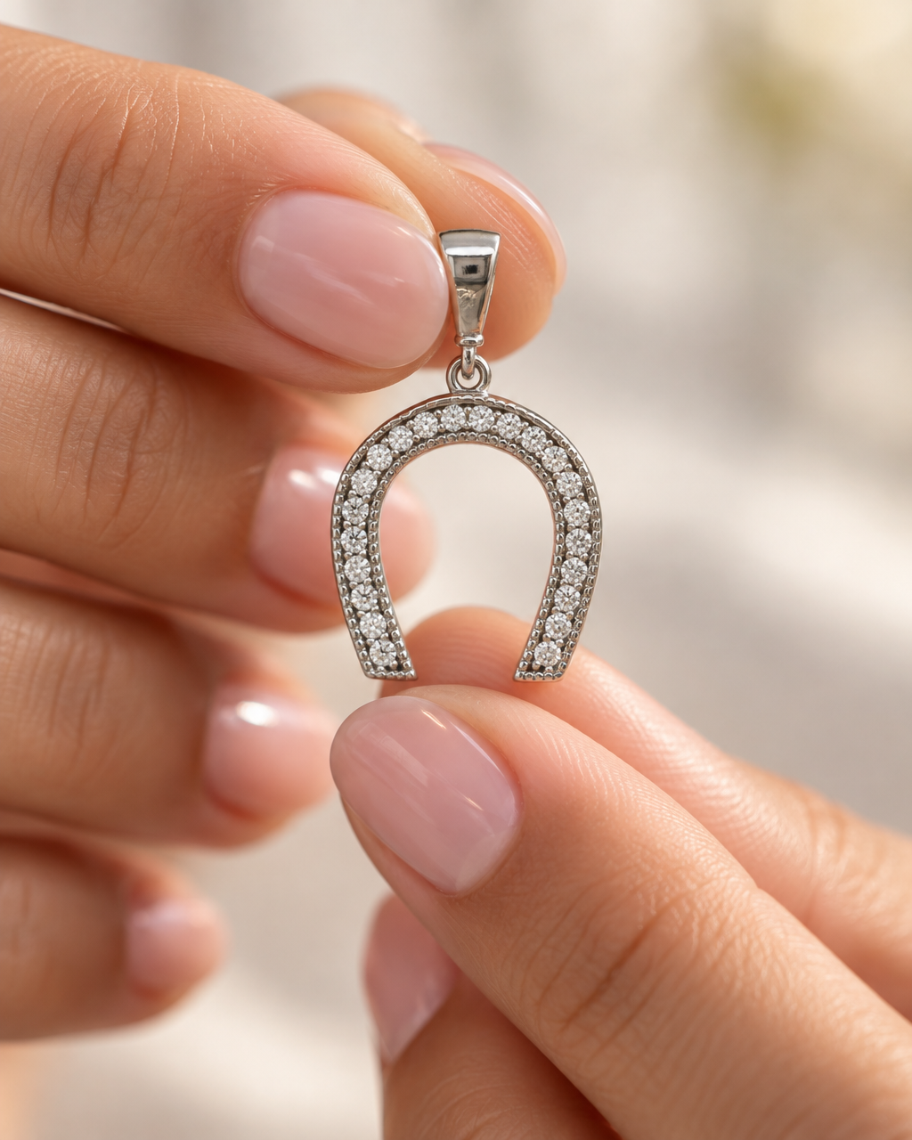 9ct White Gold & Cubic Zirconia Horseshoe Pendant