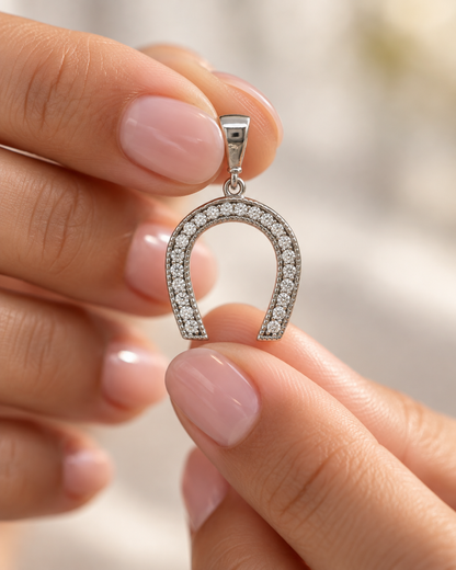 9ct White Gold & Cubic Zirconia Horseshoe Pendant