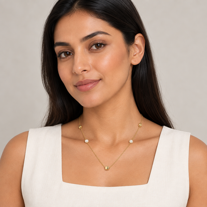 9ct Gold & Pearl Cube 16" - 18" Necklace