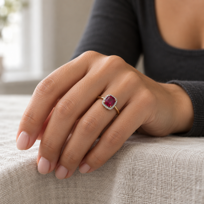 9ct Gold Lab Diamond & Ruby Cluster Ring