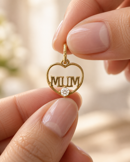9ct Gold & Cubic Zirconia Mum Heart Pendant