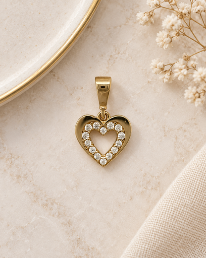 9ct Gold & Cubic Zirconia Open Heart Pendant