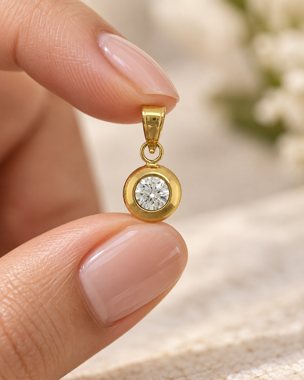 9ct Gold & Cubic Zirconia Round Pendant