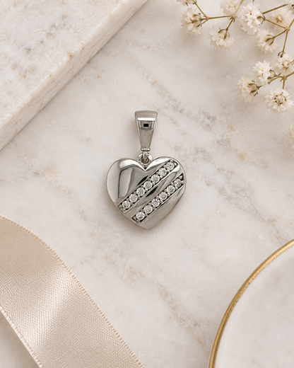 9ct White Gold & Cubic Zirconia Heart Pendant