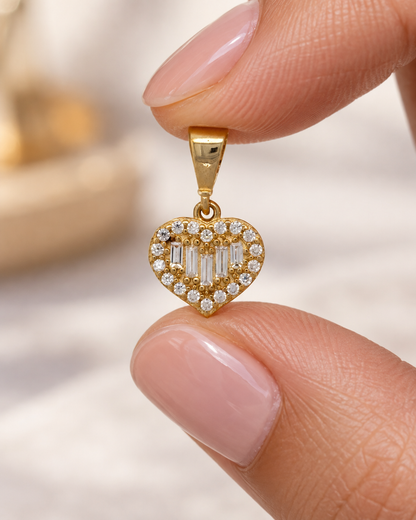 9ct Gold & Cubic Zirconia Cluster Heart Pendant