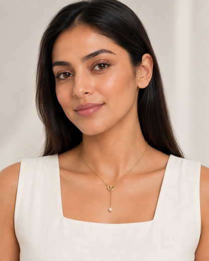 9ct Gold & Pearl Heart 16" - 18" Necklace