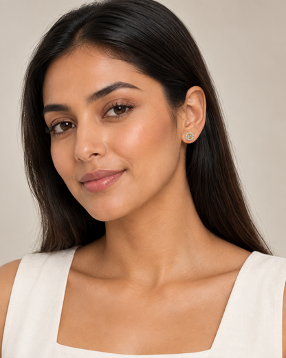 9ct Gold & Cubic Zirconia Round Cluster Stud Earrings