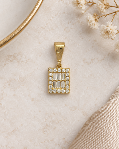 9ct Gold & Cubic Zirconia Cluster Rectangle Pendant