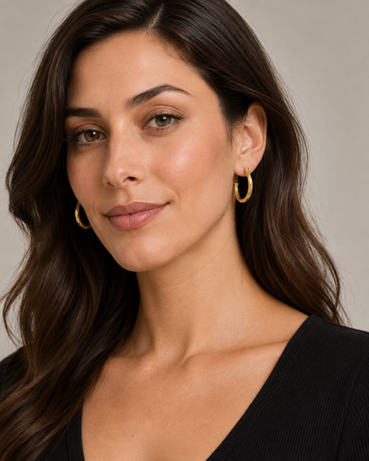 9ct Gold Textured Curved Hoop Stud Earrings
