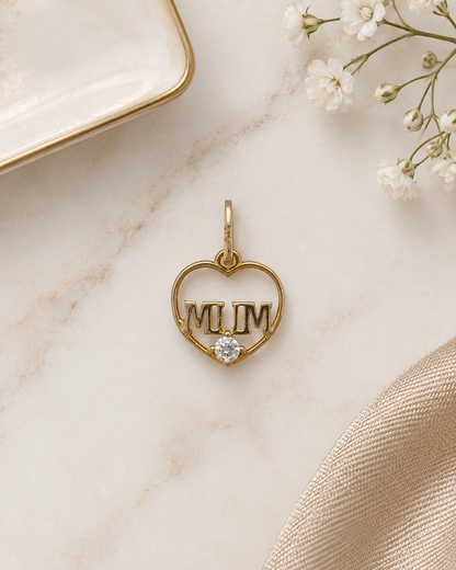 9ct Gold & Cubic Zirconia Mum Heart Pendant
