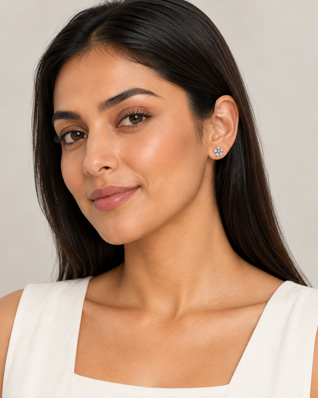 9ct White Gold & Cubic Zirconia Flower Stud Earrings