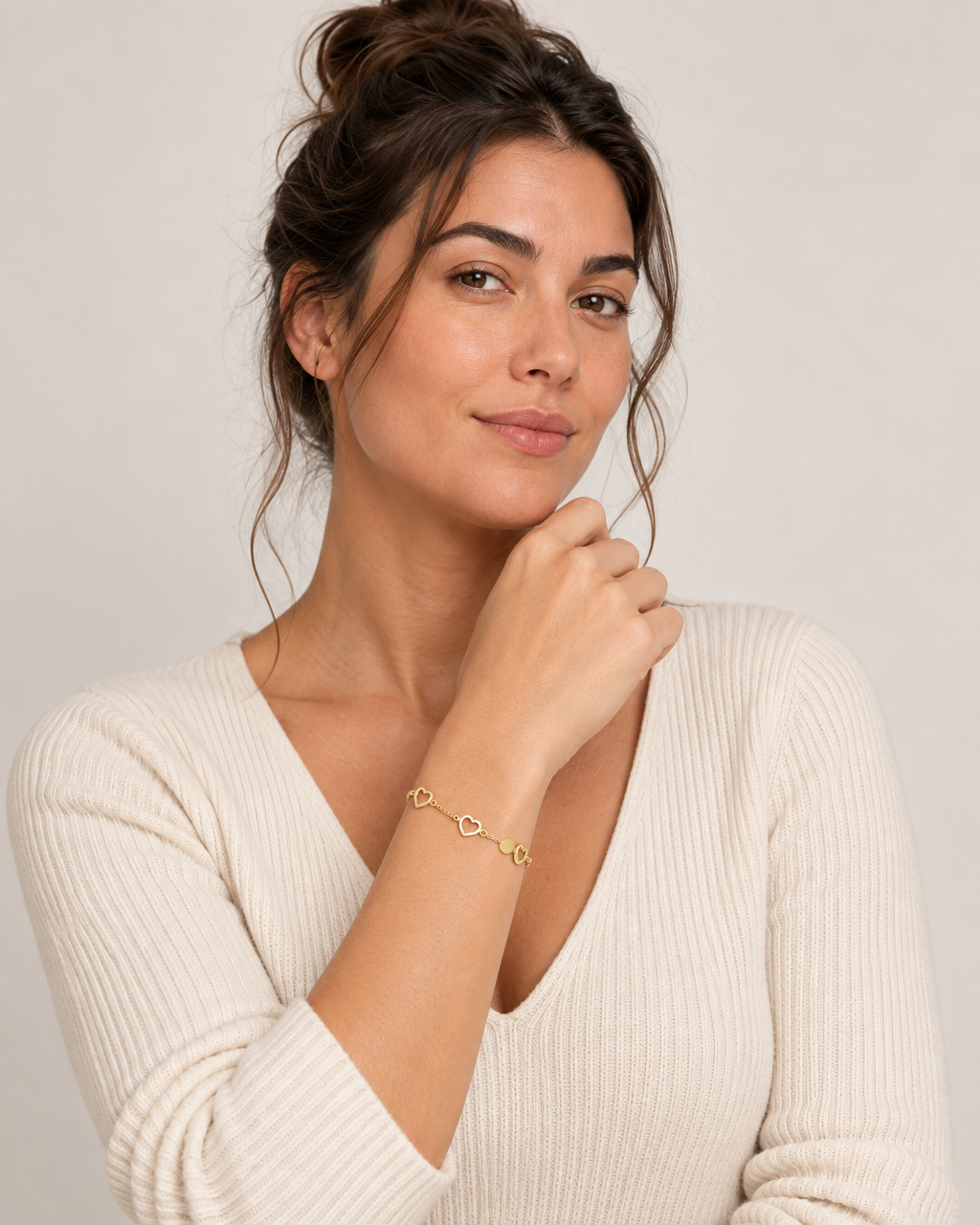 9ct Gold 7.5" Heart Disc Bracelet
