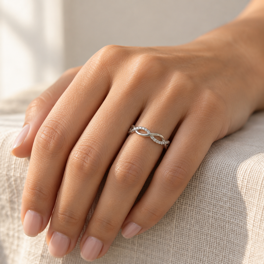 9ct White Gold & Cubic Zirconia Infinity Weave Band Ring