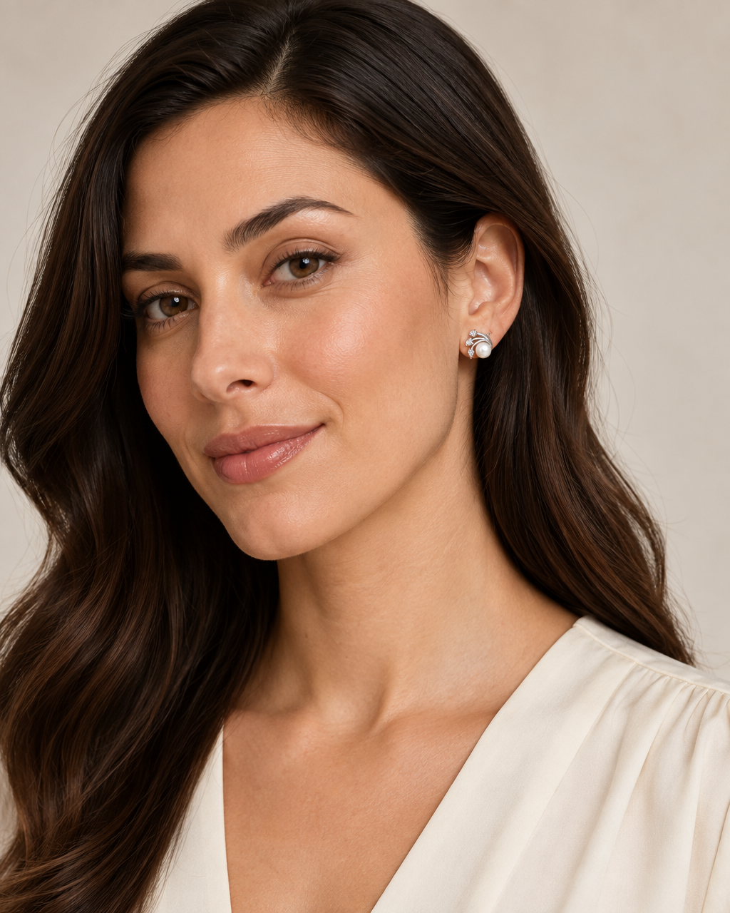9ct White Gold Pearl & Cubic Zirconia Fan Stud Earrings