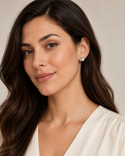 9ct White Gold Pearl & Cubic Zirconia Fan Stud Earrings