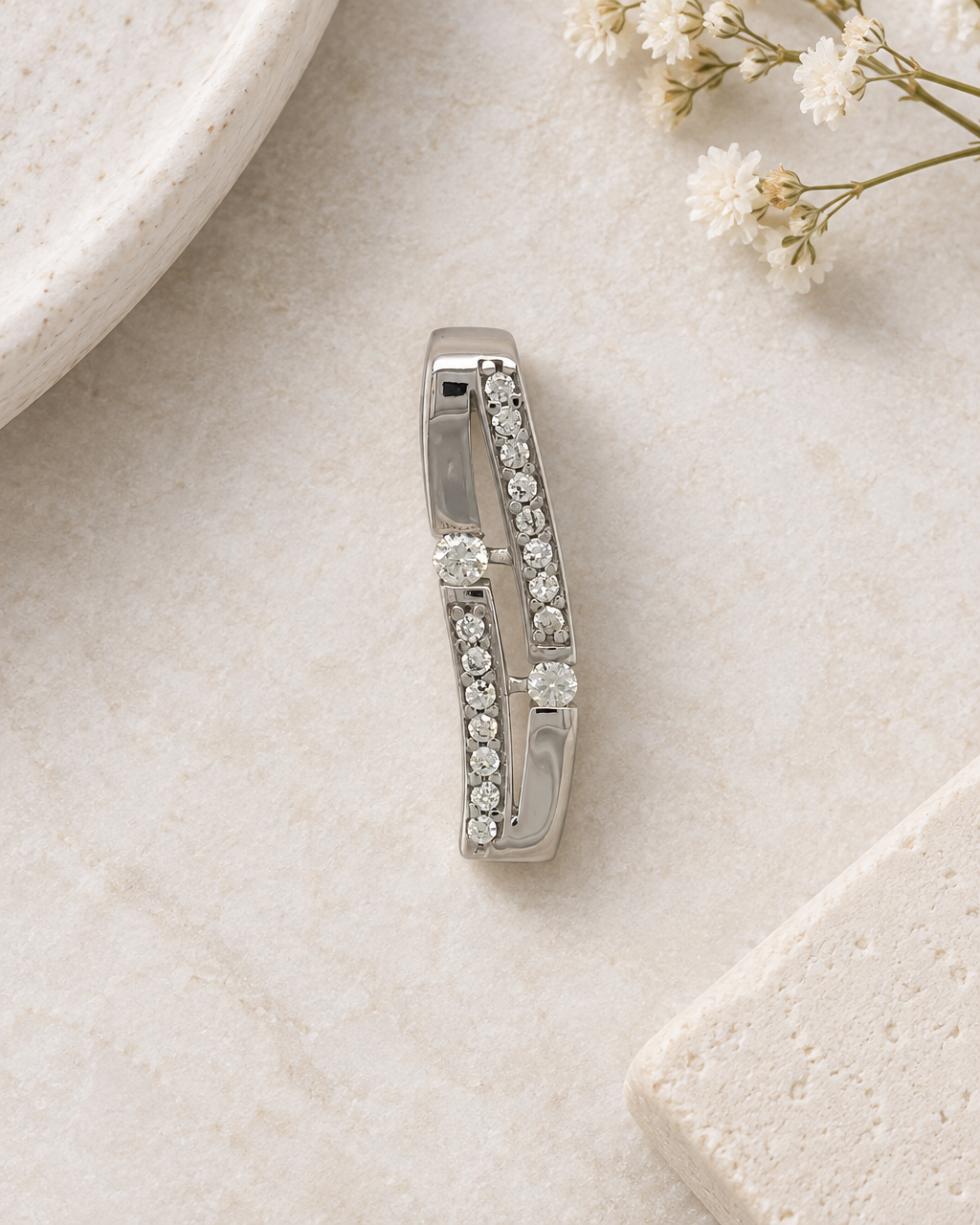9ct White Gold & Cubic Zirconia Curved Bar Pendant