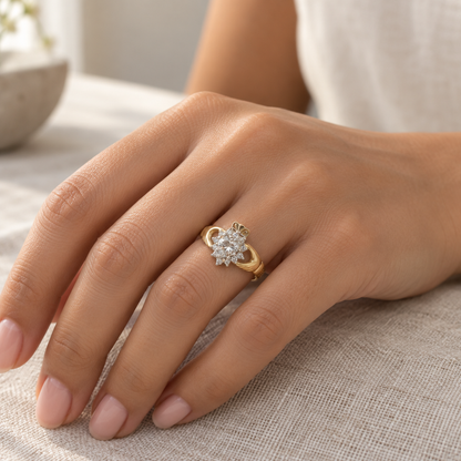9ct Gold & Cubic Zirconia Claddagh Ring