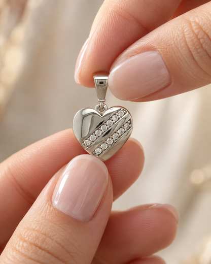 9ct White Gold & Cubic Zirconia Heart Pendant