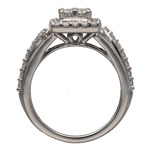 9ct White Gold & Diamond Set Rectangle Halo Cluster Ring