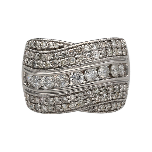 18ct White Gold & Diamond Set Wide Crossover Band Ring