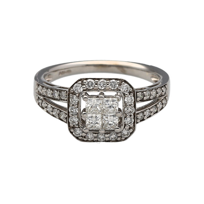 9ct White Gold & Diamond Set Princess Cut Cluster Solitaire Ring