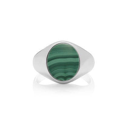 New 925 Silver & Malachite Oval Signet Ring