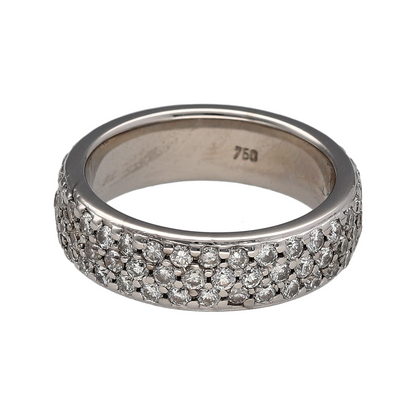 Add exceptional brilliance to your jewellery collection with this pre-owned 18ct white gold diamond band ring, featuring three continuous rows of sparkling diamonds with an impressive total diamond weight of approximately 1.53ct—perfect for everyday luxury or marking a special occasion.

Design: The ring features a striking 6mm wide band, beautifully adorned with three continuous rows of sparkling diamonds extending all the way around the ring.