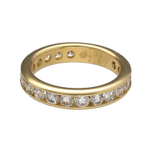 Load image into Gallery viewer, Preowned 18ct Yellow Gold &amp; Diamond Set Full Eternity Band Ring in size K with the weight 3.70 grams. The band is 4mm wide and there is approximately 1.67ct of diamond content set in total. The ring is not suitable for sizing
