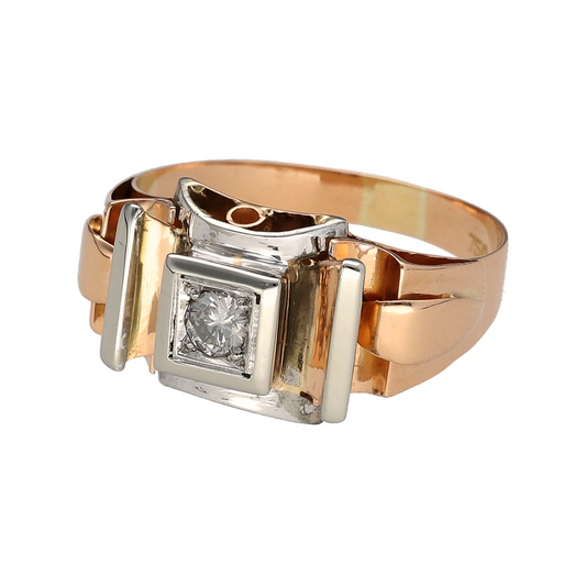 Add vintage charm and elegant sparkle to your collection with this pre-owned 18ct rose and yellow gold diamond set scroll design ring—a unique piece that beautifully blends intricate detail with timeless sophistication, perfect for special occasions or as a statement everyday treasure.

Design: This ring features an ornate vintage-inspired scroll design across the 12mm front, highlighted by a central diamond of approximately 0.20ct that draws the eye with its brilliant sparkle.
