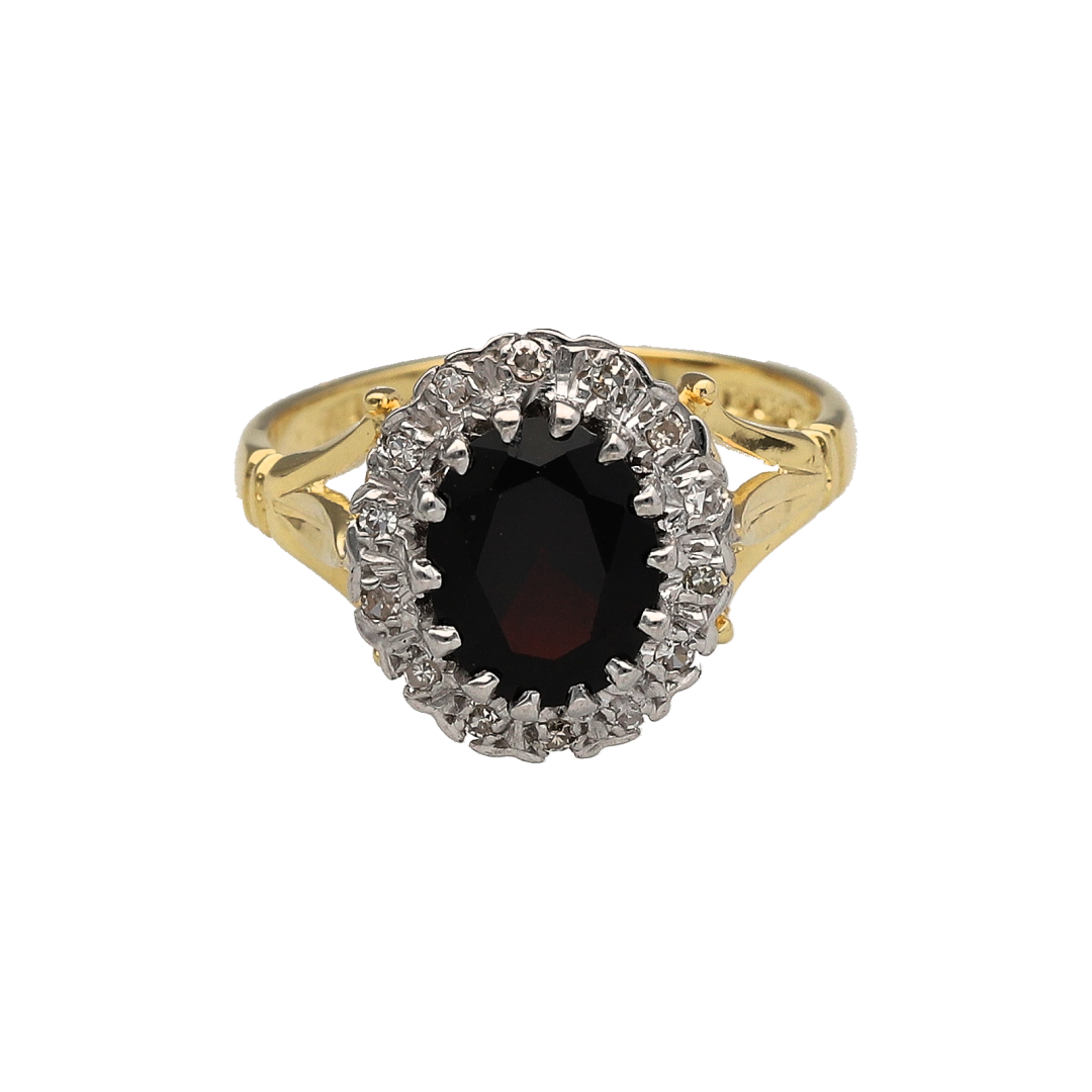 18ct Gold Diamond & Garnet Set Cluster Ring