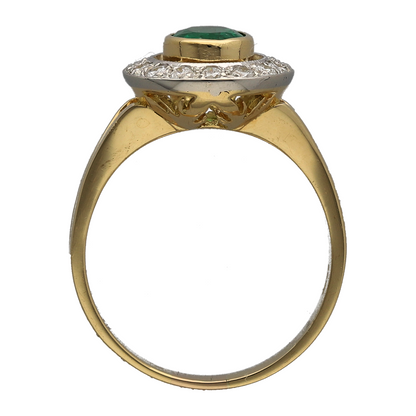 18ct Gold Diamond & Emerald Set Halo Ring